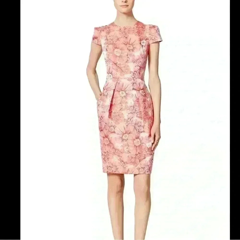Carmen Marc Valvo Floral Jacquard Sheath Dress